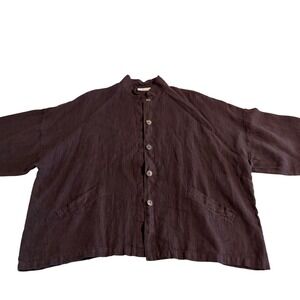 Bryn Walker Brown 100% Linen Button Front Jacket Womens Medium Oversized USA